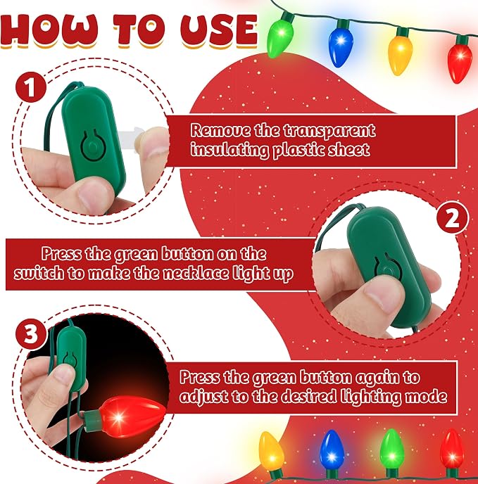 QZYL 4 Pcs Christmas Necklace, 9 LED Bulbs Christmas Light Up Necklace Bulk - Image 4