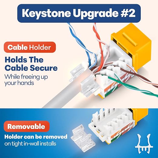 Everest 45° Angled RJ45 Cat6A Keystone Jacks 50-Pack in Yellow - Image 4