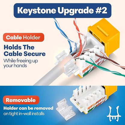 Everest 45° Angled RJ45 Cat6A Keystone Jacks 50-Pack in Yellow - Image 4