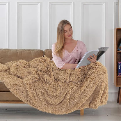 Tuddrom Decorative Extra Soft Faux Fur Blanket Queen Size 80" x 90", Solid - Image 4