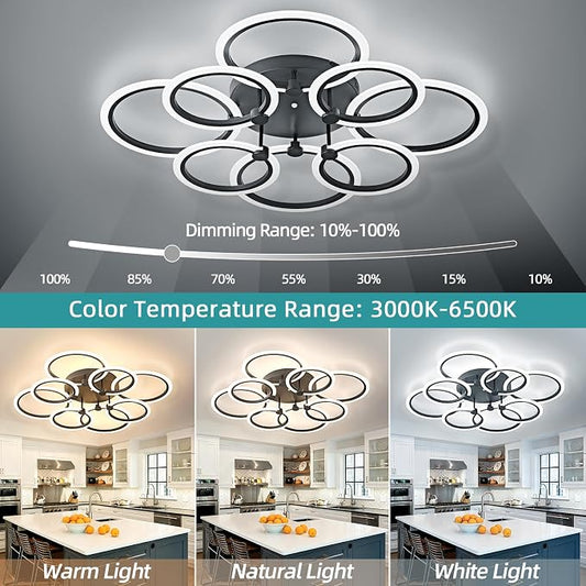 LED Ceiling Light, 8-Ring Modern Flush Mount Fixture, 145W Dimmable 3000K–6500K - Image 2