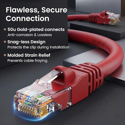 GEARit Cat 6 Ethernet Patch Cables 3 ft Red, CAT6 High Speed 24AWG 10Gbps RJ45 - Image 4