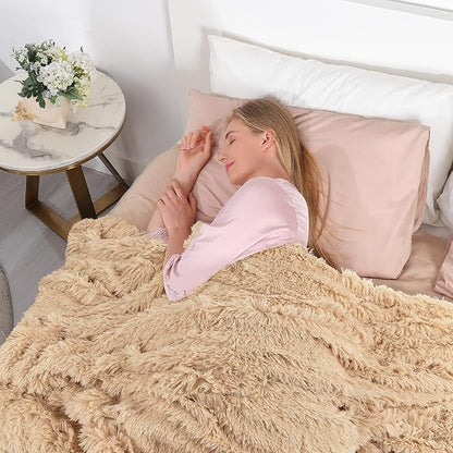 Tuddrom Decorative Extra Soft Faux Fur Throw Blanket 50"x60", Solid Reversible - Image 3