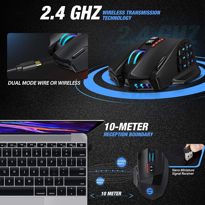 UtechSmart Venus Pro RGB Wireless MMO Gaming Mouse, 000 DPI Optical Sensor - Image 3