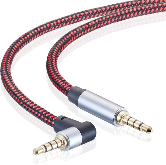 Male to Male Audio Cable 6Ft, 90 Degree TRRS 3.5mm 4 Pole Nylon Braided Stereo by Unknown