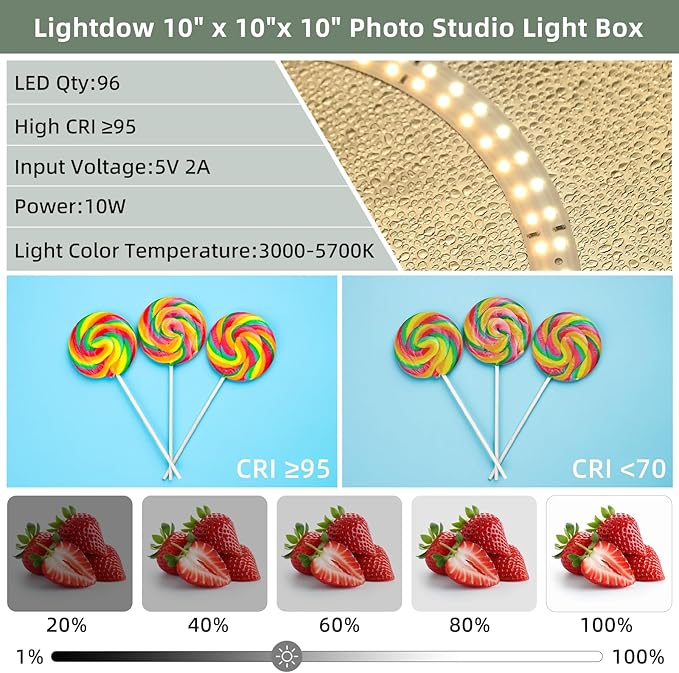 Lightdow 10"x10"x10" Photo Studio Light Box Photography - Image 4