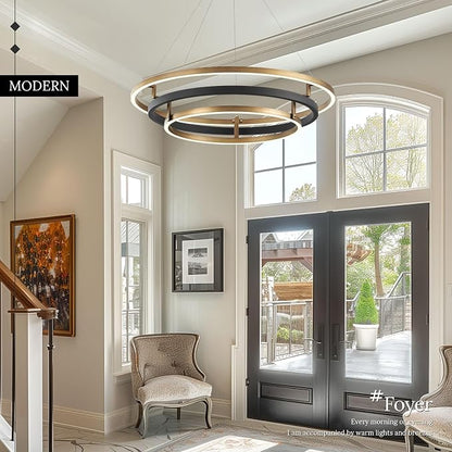3 Ring LED Chandelier Black Gold Round Chandeliers Light Fixture 31in Dimmable - Image 7