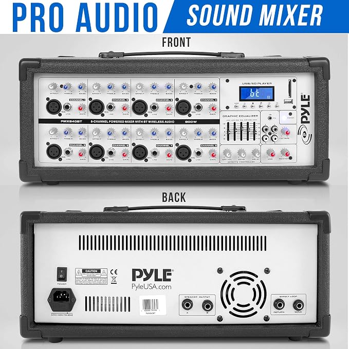 Pyle 800W Bluetooth Stage Powered Mixer - Image 2