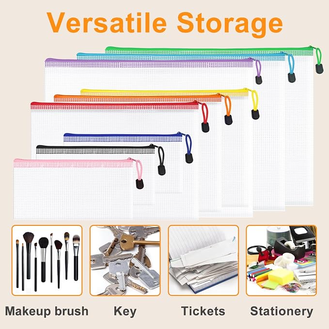 64Pack Mesh Zipper Pouch Bags, Waterproof A4 Letter Size Document Zipper Pouches - Image 6