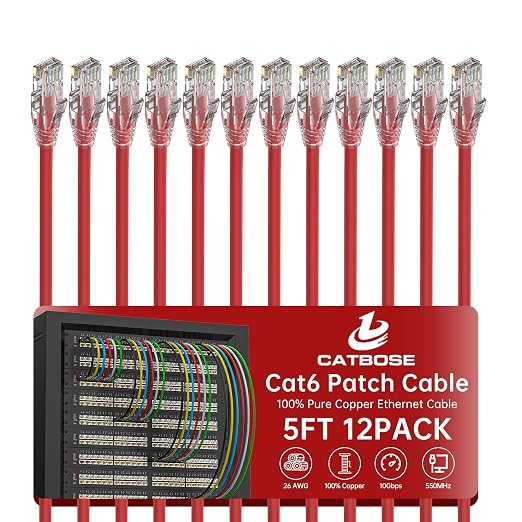 5 Feet Cat6 Patch Cables, Solid Pure Copper Patch Cord, Cat 6 Ethernet Cable by CatBose