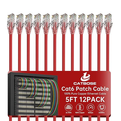 5 Feet Cat6 Patch Cables, Solid Pure Copper Patch Cord, Cat 6 Ethernet Cable by CatBose