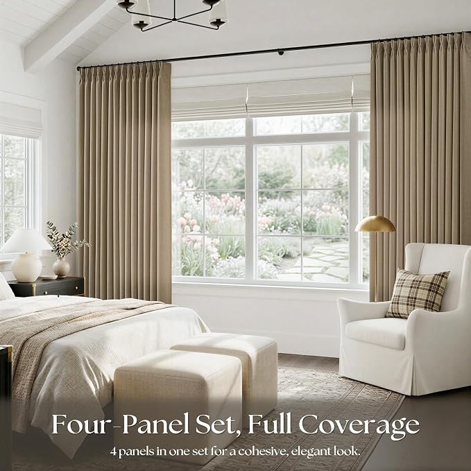 Extra Long 112 Inch Pinch Pleated Living Room Curtains 4 Panels Set, Light - Image 6