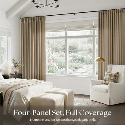 Extra Long 112 Inch Pinch Pleated Living Room Curtains 4 Panels Set, Light - Image 6