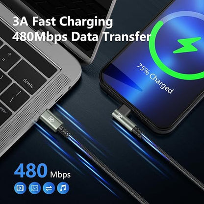 90 Degree iPhone Charger 6FT 3Pack USB C to Lightning Cable Fast Charging Cord - Image 6