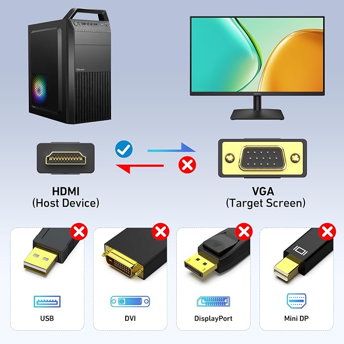 BENFEI HDMI to VGA 6 Feet Cable, Uni-Directional HDMI Computer to VGA Monitor - Image 5