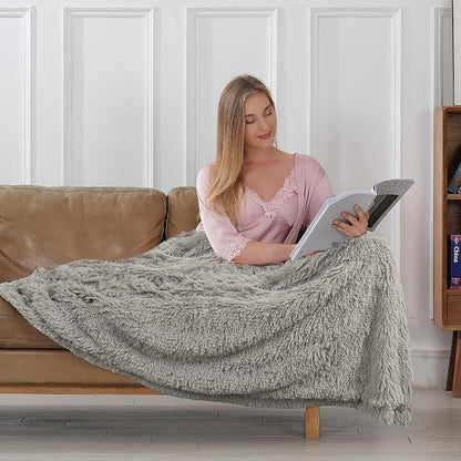 Tuddrom Decorative Extra Soft Fuzzy Faux Fur Throw Blanket 50" x 60", Solid - Image 3