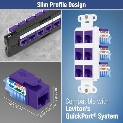 Everest 45° Angled RJ45 Cat5e Keystone Jacks 50-Pack in Purple - Image 7