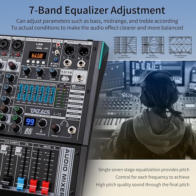 DJ Mixer, TKLBLS Professional 12 Channel Audio Mixer Board - Image 4