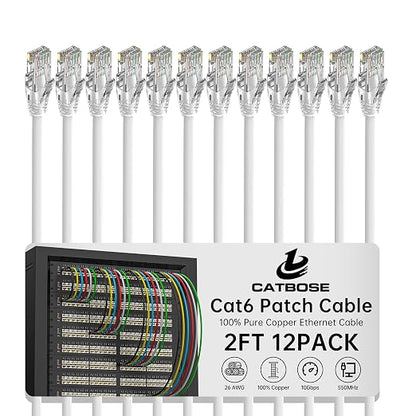2 Feet Cat6 Patch Cables, Solid Pure Copper Patch Cord, Cat 6 Ethernet Cable by CatBose