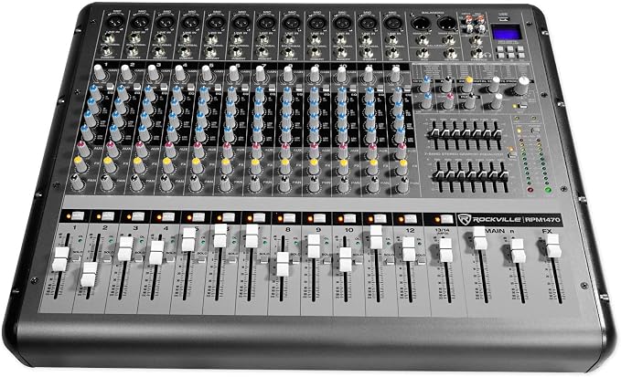 Rockville RPM1470 6000W Peak 14-Channel Powered Mixer, 750W RMS x 2 at 4 Ohm by Rockville