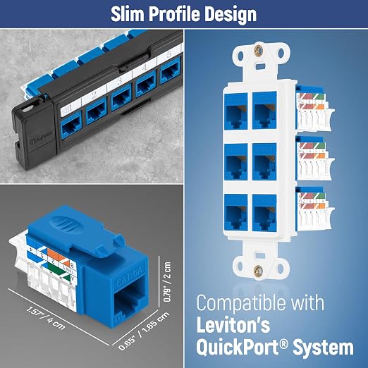 Everest 45° Angled RJ45 Cat6A Keystone Jacks 100-Pack in Blue - Image 7