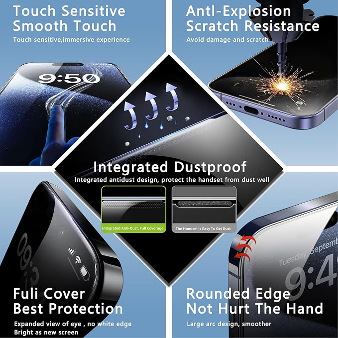 2 Pack Matte Screen Protector for iPhone 16 and 14 Pro 6.1-Inch Auto Dust - Image 6