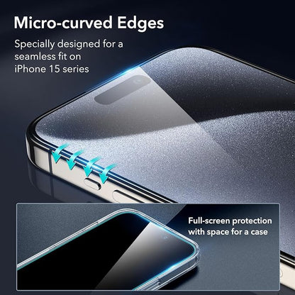 ESR 3+2 Pack for iPhone 15 Pro Screen Protector, 3 Black Edge Tempered-Glass - Image 3