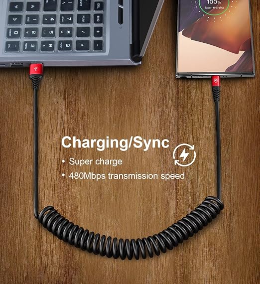 Coiled USB A to USB C Cable for Car 6FT 2Pack USB C Charger Cable Fast Charging - Image 4