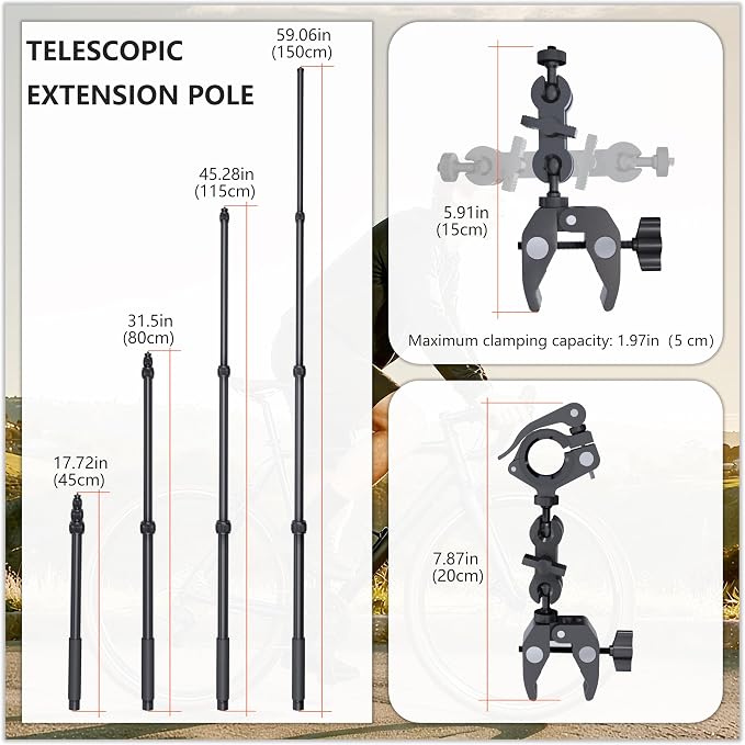 Motorcycle Camera Mount for Insta 360 x5, Adjustable GoPro Bike Extension Pole - Image 7