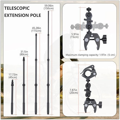 Motorcycle Camera Mount for Insta 360 x5, Adjustable GoPro Bike Extension Pole - Image 7