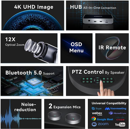 Tenveo 4K PTZ Conference Room Camera System Audio and Video Conferencing 12X - Image 2