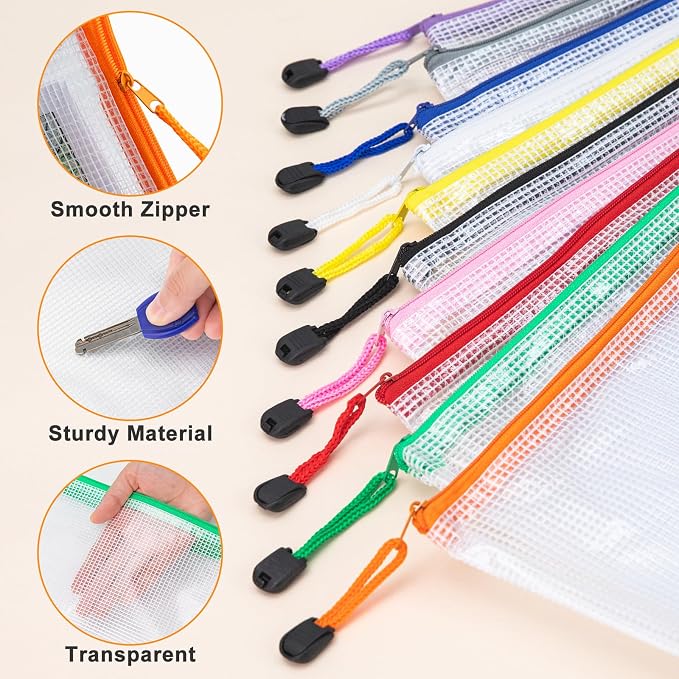 64Pack Mesh Zipper Pouch Bags, Waterproof A4 Letter Size Document Zipper Pouches - Image 4