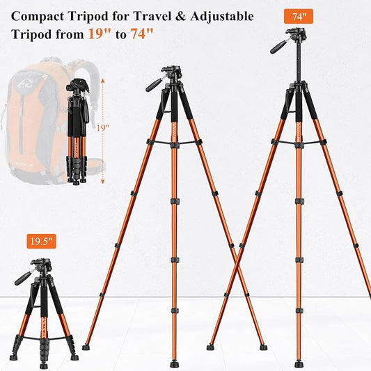 Victiv Tripod 74-Camera-Tripod for Cell Phone, Aluminum Professional Heavy Duty - Image 2