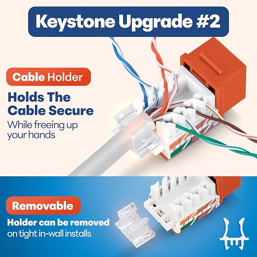 Everest 45° Angled RJ45 Cat6 Keystone Jacks 10-Pack in Orange - Image 4