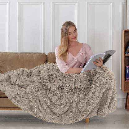 Tuddrom Decorative Extra Soft Faux Fur Throw Blanket 70"x78", Solid Reversible - Image 3