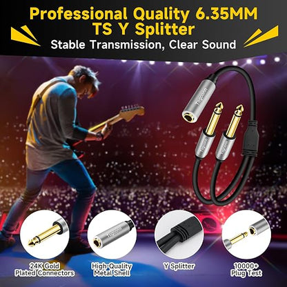 2-Pack 1/4 inch TS Mono Splitter Y Adapter, 6.35mm Mono Female to Dual 6.35 mm - Image 2