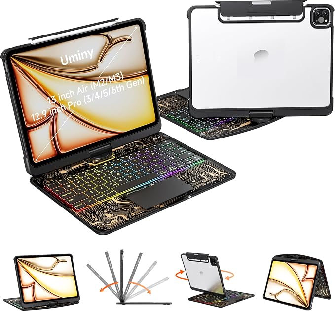 Keyboard Case for 12.9 inch iPad Pro 6/5/4/3rd Gen & 13 inch iPad Air Wireless by Uminy