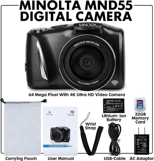 Minolta 64MP Digital Camera – 4K Ultra HD Video at 60FPS, 16x Digital Zoom - Image 2