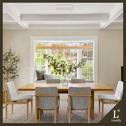 39" Linear Pendant Light Wood Grain Led Linear Pendant Light Fixtures Ceiling - Image 3