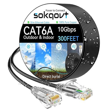 Cat6a Ethernet Cable Slim 300ft Outdoor&Indoor, 28AWG Pure Copper Cat6 Internet by Unknown