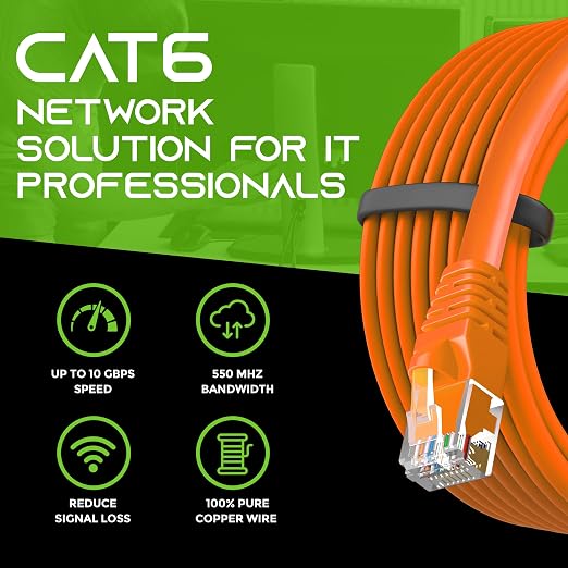 GEARit Cat 6 Ethernet Patch Cables 0.5 ft Orange, High Speed 24AWG 10Gbps RJ45 - Image 9
