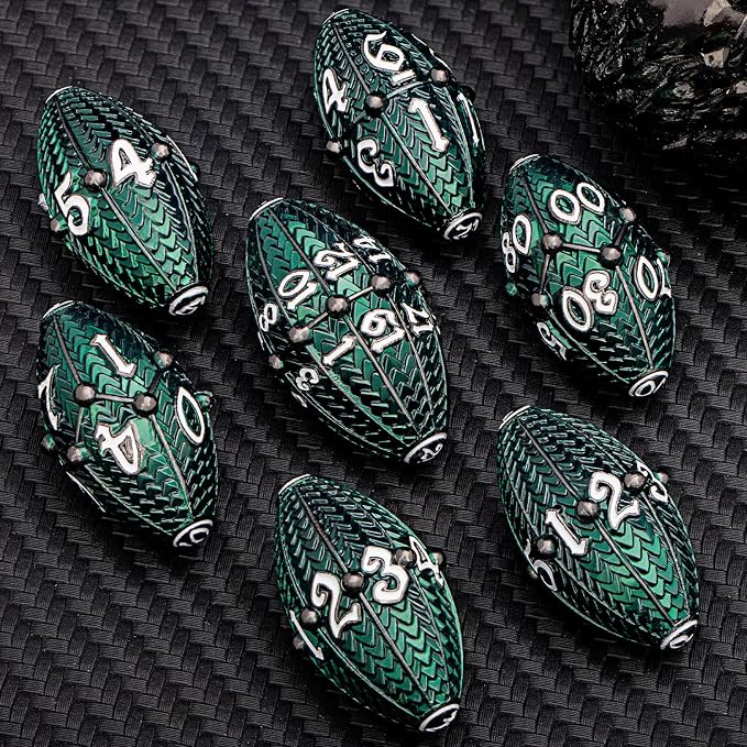 ARUOHHA DND Metal Dice Black Green Dragon Egg Dice - Image 6