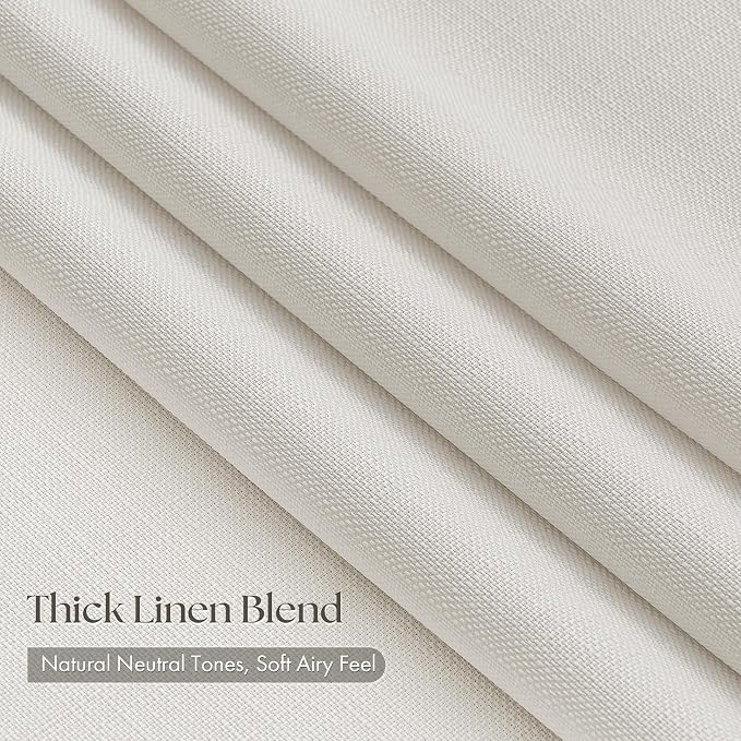 Pinch Pleated Thick Linen Curtains 96 Inch 4 Panels Set Ivory Cream Memory - Image 2