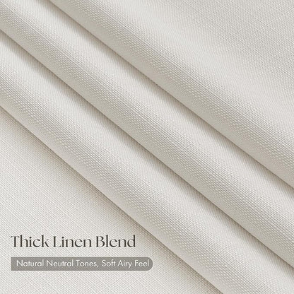 Pinch Pleated Thick Linen Curtains 96 Inch 4 Panels Set Ivory Cream Memory - Image 2