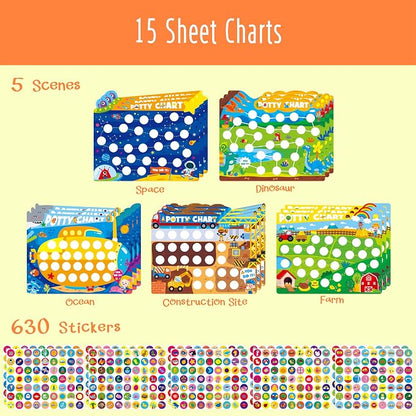 Potty Training Sticker Chart for Kids, 15 Incentive Potty Charts & 630 Stickers - Image 2