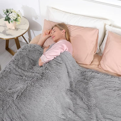 Tuddrom Decorative Extra Soft Faux Fur Throw Blanket 70" x 78", Solid Fuzzy - Image 3