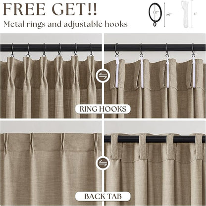Burlywood Birch Linen Pinch Pleated 84 Inch Long Curtains 4 Panels Set - Image 5