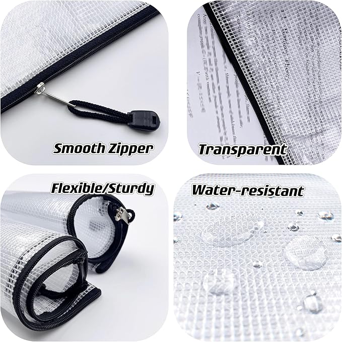 Oaimyy-A5, Plastic Mesh Zipper Pouch Document Folders Bag & Zip File Folders - Image 4