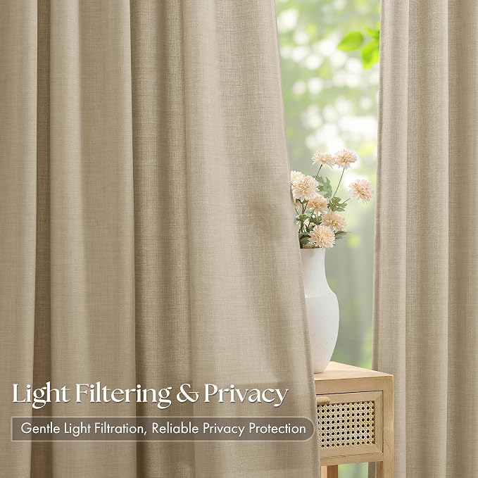 Tan Beige Pinch Pleated Linen Curtains 84 Inches Long - Image 3