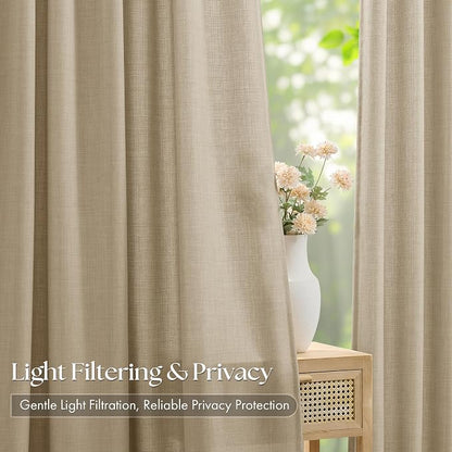 Tan Beige Pinch Pleated Linen Curtains 84 Inches Long - Image 3